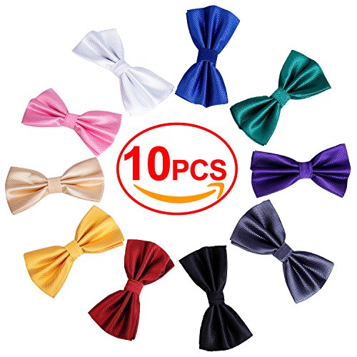 Dandiao 10 Pcs Elegant Pre-Tied Bow Ties Formal Tuxedo Bowtie Set With Adjustable Neck Band,Gift Idea For Men And Boys (10Pcs3), Mixed Color B, Medium #TOP1