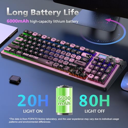 Image of H98 Wireless Mechanical Keyboard,96-Key Hot-Swappable Wired Gaming Keyboard,Tri-Mode Bluetooth 5.0 2.4G USB-C,1.14 inch Color Screen,Double Knob,6000mAh,RGB,PBT Keycaps for PC Mac iPad-Black