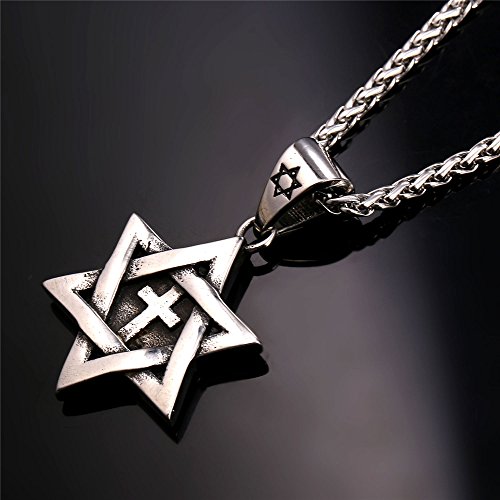 U7 Men Boys Cross Star Of David Pendant With 22 Inch Rope Chain Stainless Steel Vintage Enamel Black Jewish Jewelry Israel Necklace #TOP2