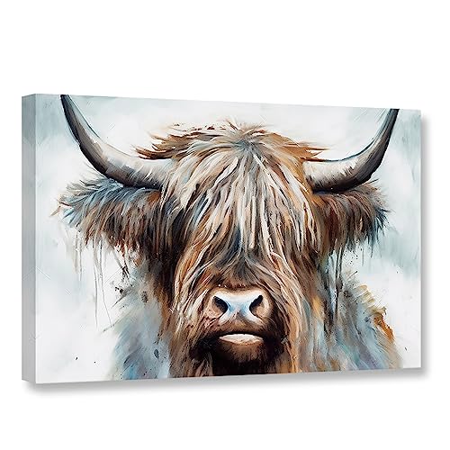 CCWACPP Highland Cattle Animal Canvas Wall Art Colorful Cow Pictures Wall Decor Abstract Animals Painting Print Bathroom Decor Frame (Highland Cattle - 2, 12x18inch (30x45cm))