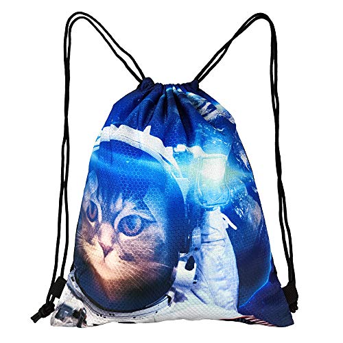 Space Cat Astronaut Unisex Drawstring Backpack Bag Sport Gym Travel Sackpack2