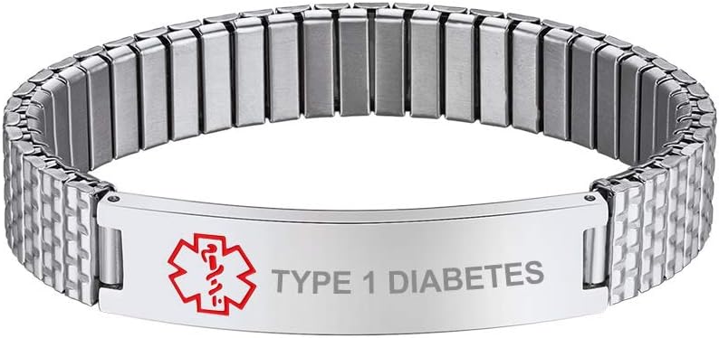 Bandmax Stainless Steel Medical Alert Bracelet Wristband Personalized Elastic Emergence ID Diabetic Bracelet for Men Custom Medical Alert Jewelry