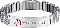 Vista 8 de Bandmax Pulsera de alerta médica de acero inoxidable personalizada con identificación de emergencia elástica para diabéticos, joyería de alerta