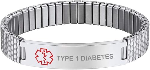 Miniatura 10 de Bandmax Pulsera de alerta médica de acero inoxidable personalizada con identificación de emergencia elástica para diabéticos, joyería de alerta