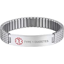 Bandmax Stainless Steel Medical Alert Bracelet Wristband Personalized Elastic Emergence ID Diabetic Bracelet for Men Custom Medical Alert Jewelry