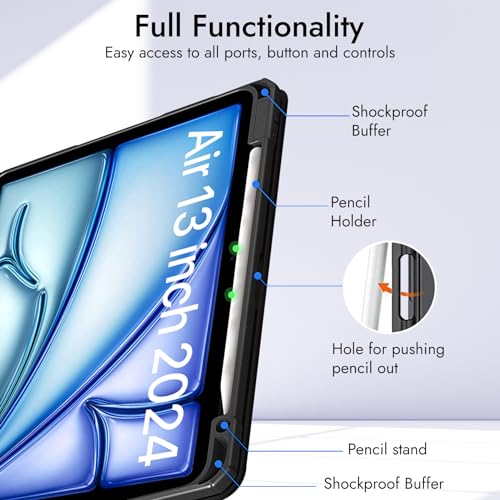 Image of Robustrion for iPad Air 13 inch Cover Case /for iPad Pro 12.9 inch with [Pencil Holder] [Transparent Back] Hybrid Case Cover for iPad Air 13 inch 2024 [Auto Sleep Wake Support] - Black
