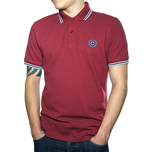 Northern Soul Mod Target Scooter Skin Ska Polo de Hombre. Burgundy/Small