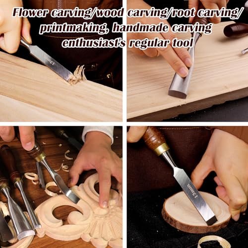 LWCUSNJ 12-Piece Wood Chisel Set,CR-V 60 Steel Blades Straight Edge V Chisel Gouge Carving Tools for Woodworking Beginners & Professionals with Storage Case - Image 5