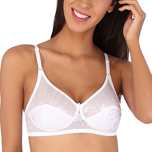 Image of Bralux C Cup Bra for Women Plus Size Lace Bra Non-Padded Wirefree Full Coverage Bridal Bra
