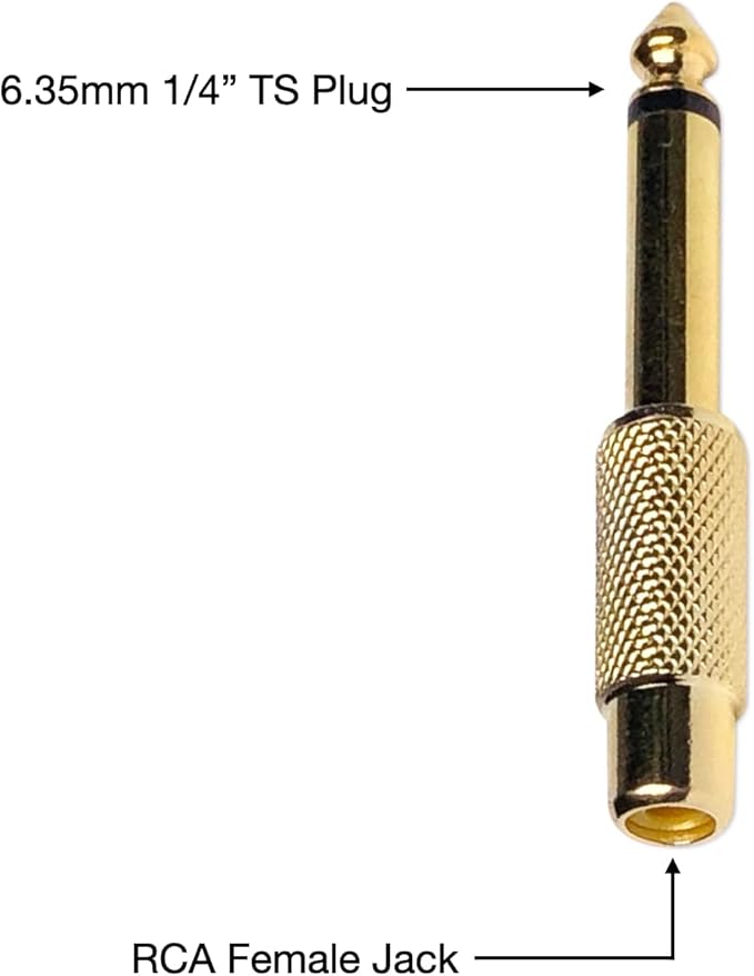 Adaptador TS 6.35mm a RCA Hembra, Chapado en Oro, 10 Unidades miniatura 2
