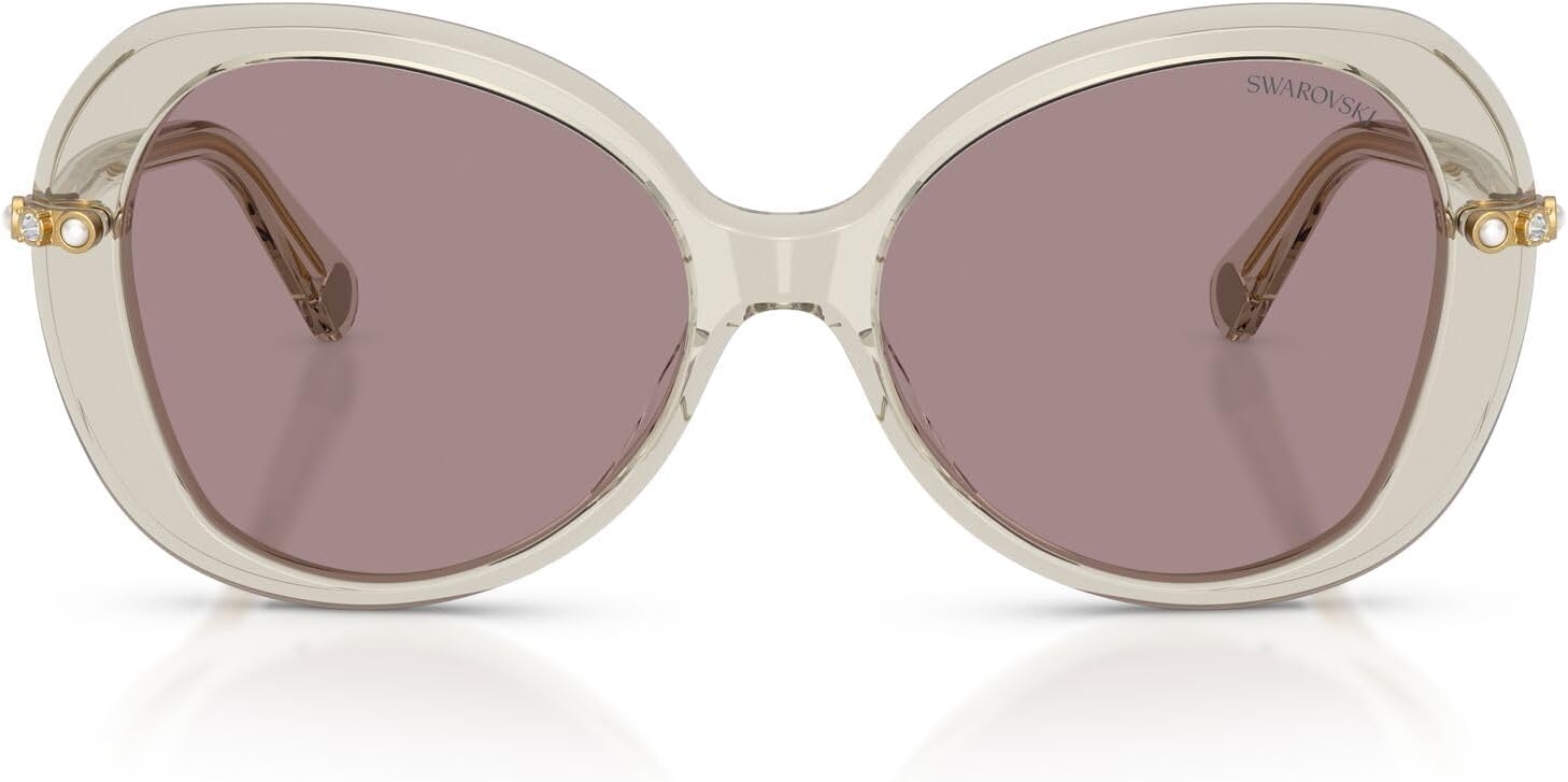 Swarovski Women's SK6059 Butterfly Sunglasses, Transparent Beige/Violet, 55 mm