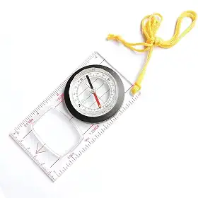Bússola de Navegação com Régua Transparente, Cordão Amarelo, Base em Acrílico