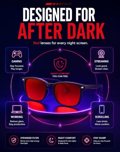 Image of TIJN Sleep Glasses with Blue Green Light Blocking, Red Light Lens for Computer Gaming, Screen Fatigue & UV Protection