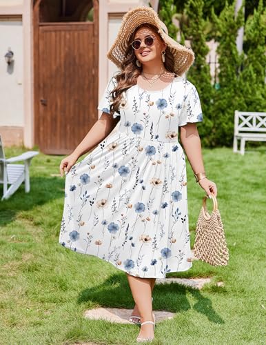 IN'VOLAND Women Plus Size Short Sleeve Dress Loose Summer Casual A-Line Flowy Midi Dresses with Pockets2