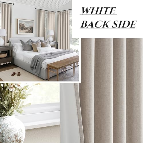 Image of GreyFlax Black Out 54 Inches Long Boho Small Curtains 2 Panels Set, Farmhouse Short Curtain for Bedroom /Bathroom /Kitchen Thermal Insulated Flax Linen Pinch Pleated Bay Window Drapes (40 inchWx54 inchL)