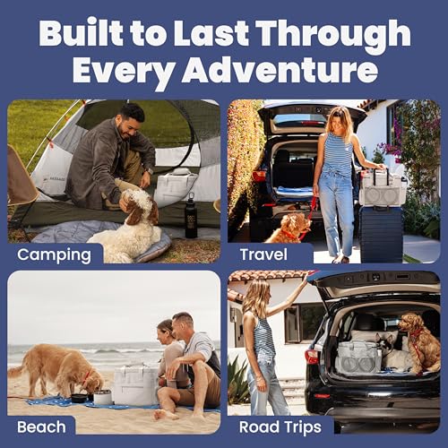 Image of The Original Doggy Bag - Complete Dog Travel Bag for Supplies with 2 BPA-Free Travel Dog Bowls & 2 Pet Food Containers - Traveling Kit for Road Trips, Camping, Weekend Away or Doggy Gift: Beige