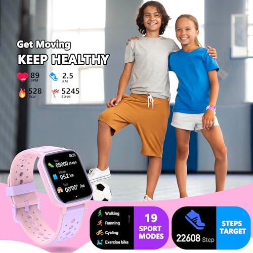 Smart Watch for Kids Teens, No Phone Needed Fitness Tracker Boy Girls Watch with 19 Sport Modes, Pedometer, Sleep Monitor, Kids Watch Birthday Gifts Toy Gift for Girls Boys 6-16 (Purple)3