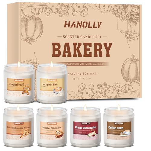 Bakery Candles Set, 6 Pack Fall Winter Candles for Home Scented, Candle Gift Set,Soy Wax Long Lasting Jar Candle of Pumpkin Pie, Coffee Cake,Gingerbread,Chocolate Cookie,Cherry Cheesecake Aromatherapy