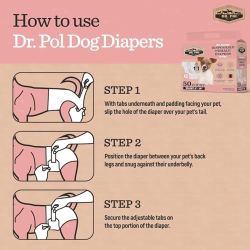 Image of Dr Pol Dog Diapers for Female Dogs | Disposable Pet Diapers with Wetness Indicators | Adjustable Fit | Leak Protection & Super Absorbent | Perfect for Heat Cycles & Training Accidents | Pack of 50