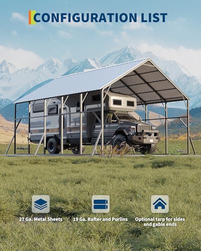 Image of Garvee 20x25x14 ft Metal Carport for RV, Vertical Roof Car Port for 2 Cars | 120 Steep-Pitch Roof for Snow Shedding / 173 inch High-Clearance RV & Tractor Shelter / Heavy-Duty Reinforced Frame