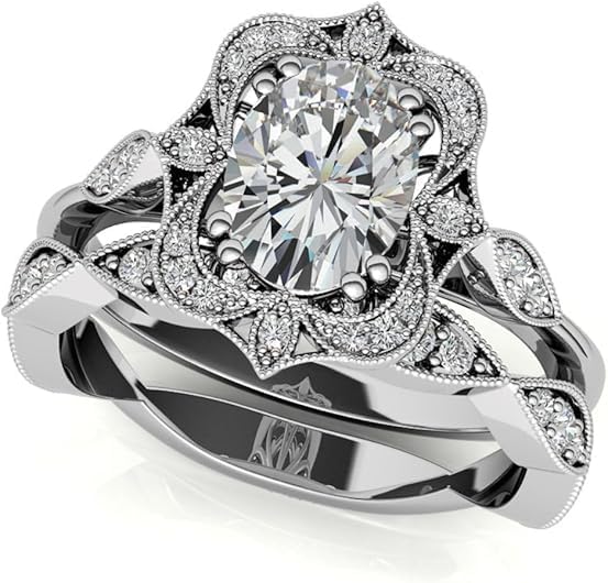 2-4 CT Moissanite Engagement Ring for Women, Antique Vintage Halo Bridal Ring, 925 Sterling Silver or 10K/14K/18K Solid Gold, Wedding, Anniversary & Promise Gift for Her