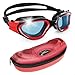AqtivAqua Swim Goggles - Wide View Swimming Goggles for Adult Men Women Youth Child (Red/Black Color)