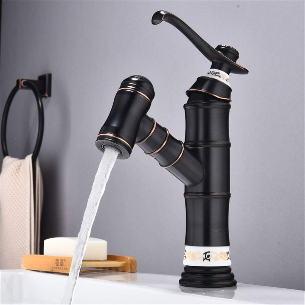 RajoNN Irrigatore Estraibile con Striscia di Rame Pieno Miscelatore Acqua Fredda Nero Antico Lavandino Lavabile Maniglia Singola,One