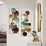 LuxenHome Metal Wall Art, Set of 2 Modern Multi-Color Gems Abstract Wall Decor Panels with Frame, 35' Hanging Sculptures Decor for Living Room, Metal Artwork Accent for Bedroom Dining Room Office