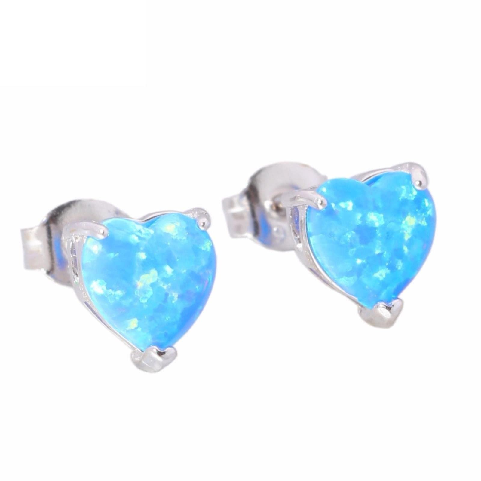 JFGCTYHXY Earrings, Blue White Created Fire Opal 925 Sterling Silver Heart For Women Jewelry Stud s