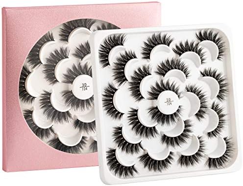 False Eyelashes -10 Pairs- Black Natural Full Eyelash for Women  Comfortable Eye Lashes for Daily Use at Work, Beauty Contest, Parties & Salons | Easy to Stick on Upper Lash Line (104)