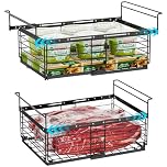 iSPECLE Chest Freezer Baskets, for 283L - 566L Deep Freezer, 2 Pack Expandable Hanging Freezer Organiser Easy Slide to Access Bottom Food, Heavy-Duty Metal Units for Bulk Storage, Black