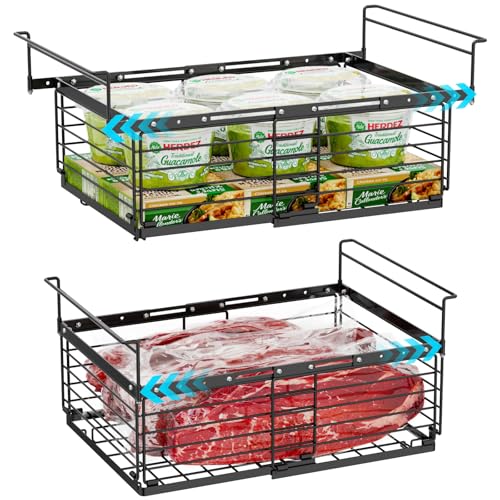 iSPECLE Freezer Organizer Bins for 10 to 20 Cu.Ft, 2 Pack Expandable Hanging Baskets Fit 17.5