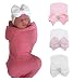 Gellwhu Pink White Blue Newborn Girl Nursery Beanie Hospital Hat with Large Bow (3 Colors Pack K)