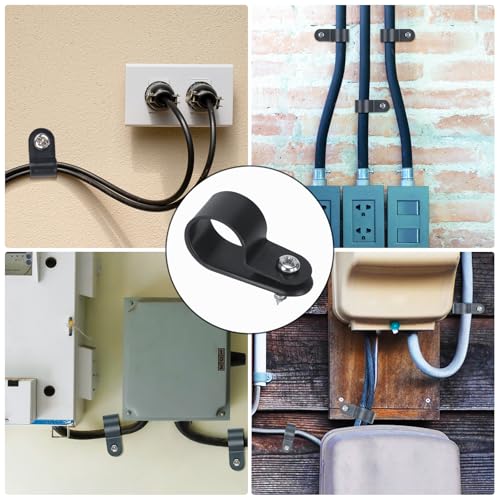 221 Stück Nylon Kabelschellen zum Schrauben Set, 8 Größen R-Typ Kabelhalter Schraubbar, Verdicken Kabelschellen, Kabelklemmen mit 110 Schrauben & Schraubendreher für Kabelmanagement (Schwarz)