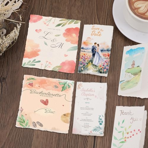 Image of 25 Sheets Watercolor Paper 3.5 x 2, 300 GSM Deckled Edge Paper Rough /Textured Handmade Paper for Watercolors, Wedding Invitations, Cards, Crafts