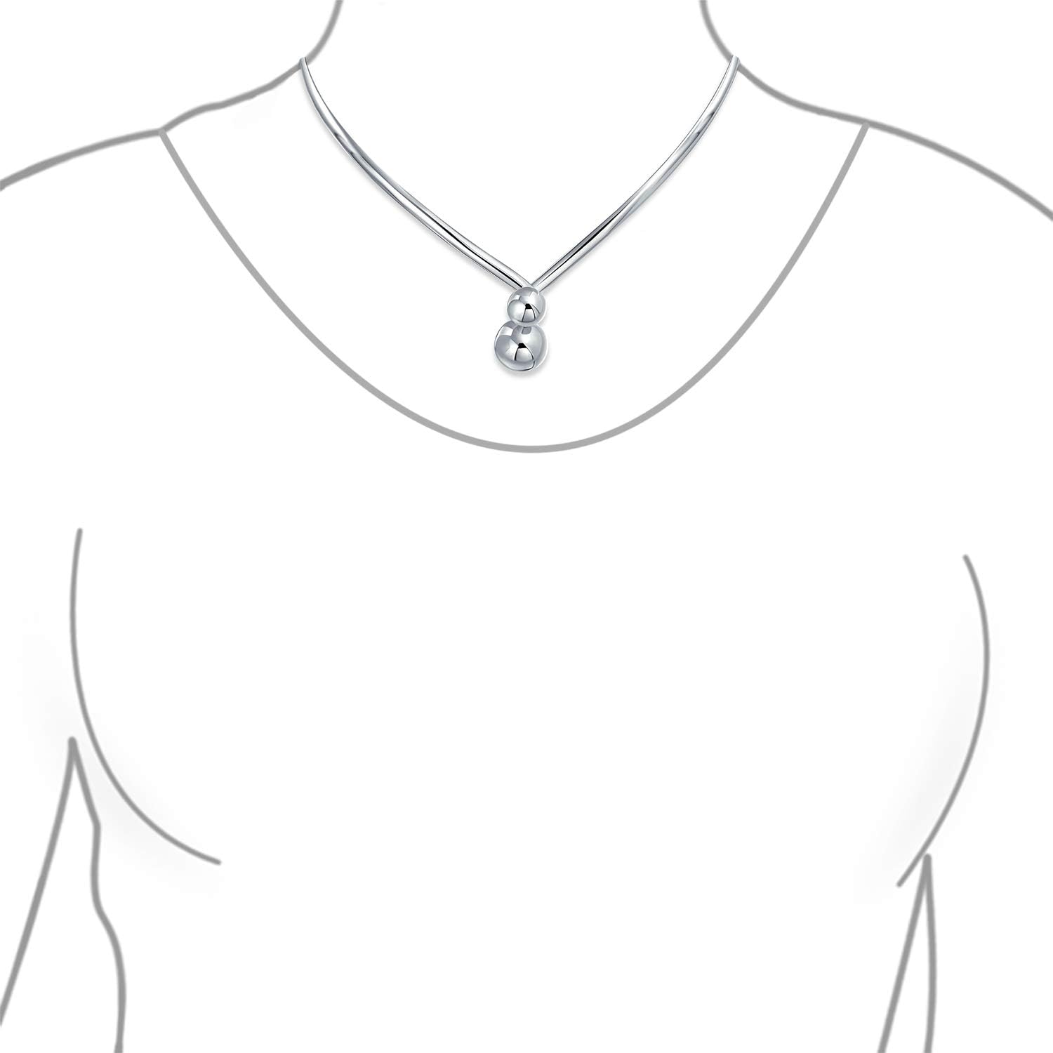 Bling Jewelry Geometric Choker V Shape Interlocking Balls Collar Statement Necklace For Women .925 Silver Sterling