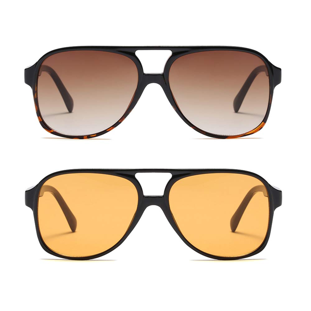 Vintage Retro 70er Jahre Sonnenbrille für Damen, klassischer quadratischer Fliegerrahmen, groß, Schildkröte gelb und braun