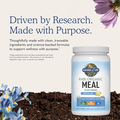 Image of Garden of Life Meal Replacement Shakes, Vegan Raw Organic Protein Powder, Vanilla Protein Powder with Plant Based Pea Protein, Sprouts, Greens, Probiotics, Dairy Free 28 Servings | Raw Organic, with Plant Based Pea Protein, Sprouts, Greens, Probiotics, Dairy Free, Meal Replacement Shakes
