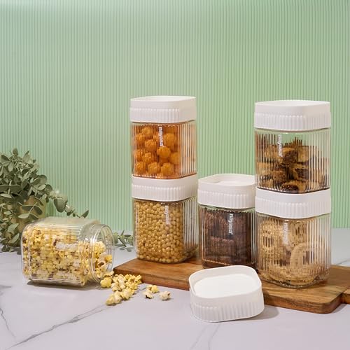 Image of Nayasa Refresh Container 750ML BPA Free Food Grade Airtight Kitchen Storage Stackable Containers- Set Of 6 | White