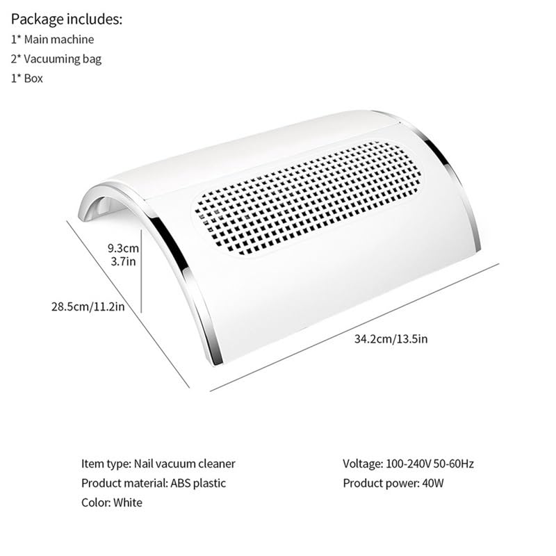 Aspirador UñAs, Potente colector de succión de polvo de uñas de 40W con 3 ventiladores, aspiradora, máquina de herramientas de manicura con 2 bolsas, fácil de usar