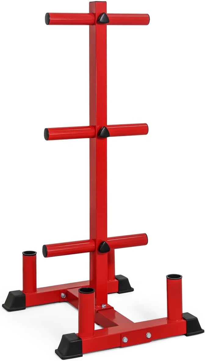 WF Athletic Supply Olympic Bumper Plate Storage Rack, Home Gym 2 Inch Weight Plate Holder, Heavy-Duty Weight Plate Tree with 4 Barbell Holders, 800LB Weight Capacity, Available in Black, Red and Blue