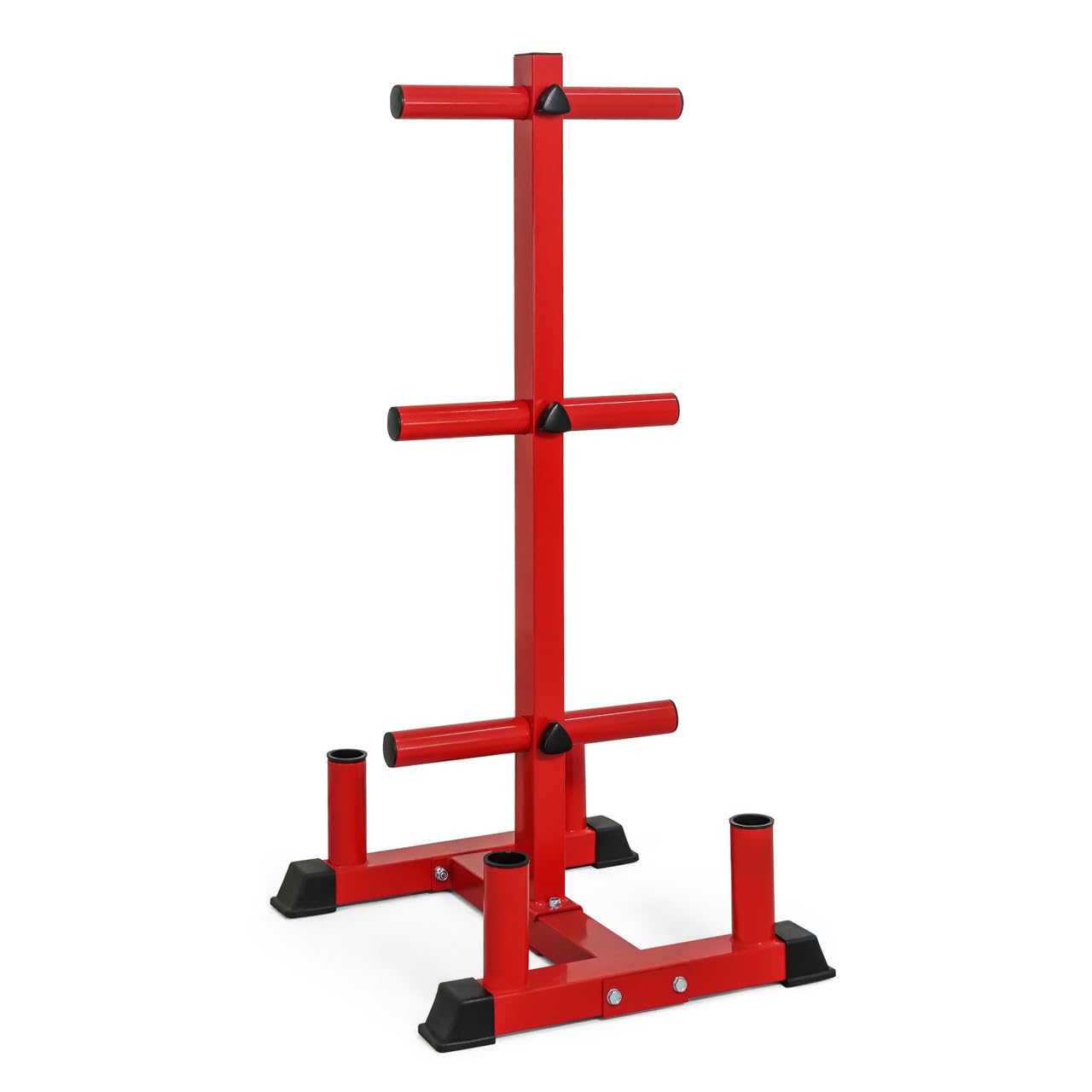 WF Athletic Supply Olympic Bumper Plate Storage Rack, Home Gym 2 Inch Weight Plate Holder, Heavy-Duty Weight Plate Tree with 4 Barbell Holders, 800LB Weight Capacity, Red