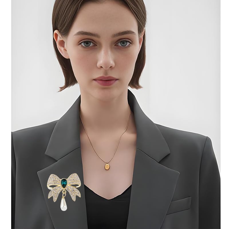 Image of Rhinestone Bow Collar Brooch For Women Dainty Crystal bow Brooch Pin Vintage Blue Sparkling lapel pin Unique Ribbon Bow brooch Badge Clothing Accessory Jewelry Gift