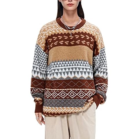 Aelfric Eden Unisex Plaid Print Sweaters Mens Oversized Jumper Knitted Sweater Long Sleeve Casual Sweater Retro Couple Top Cover