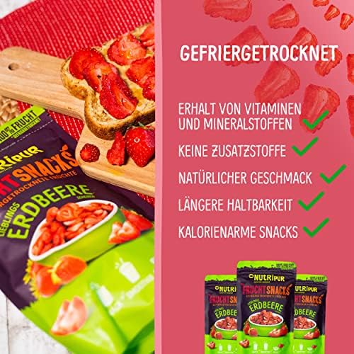 Erdbeeren gefriergetrocknet 300g: getrocknete Erdbeerscheiben ungezuckert - Gefriergetrocknete Erdbeeren mit purer Frucht, voller Geschmack: Beeren gefriergetrocknet - Getrocknete Fruechte NUTRIPUR