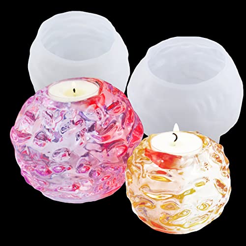 Japleed 2 Stück Teelichthalter, Harzformen, Silikon, unregelmäßige Kugel, Votivkerzenhalter, Form für Epoxidharz, Gießen, Blumen, Beton, Handwerk, Kristallkugel, DIY, Tisch, Hochzeitsdekoration Cover