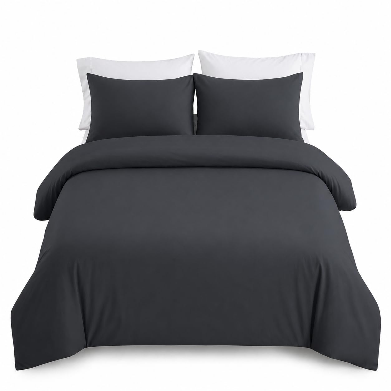 Imperial Rooms Double Duvet Cover Set – Brushed Microfiber Plain Charcoal Bedding Bed Set with Pillow Cases – Ultra Soft Button Closure Quilt Cover (200 x 200 Cm)-picture-20