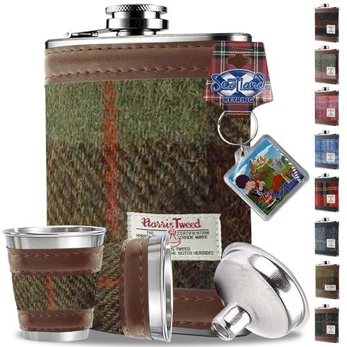 6 oz Harris Tweed Wrapped Flachmann mit 2 Schnapsgläsern,Edelstahl,Flasche für Likör für...