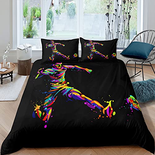 Andrui. Housse de Couette Football/Basketball Pattern Ensemble de Literie de Style Sport Noir Coloré avec Taie d'oreiller et Housse de Couette à Glissière (Style 6,200x200cm) Cover