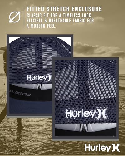 Image of Hurley Mens Trucker Hat - Lightweight Breathable Stretch Mesh Back Curved Bill Baseball Cap with 3D Front Icon Logo